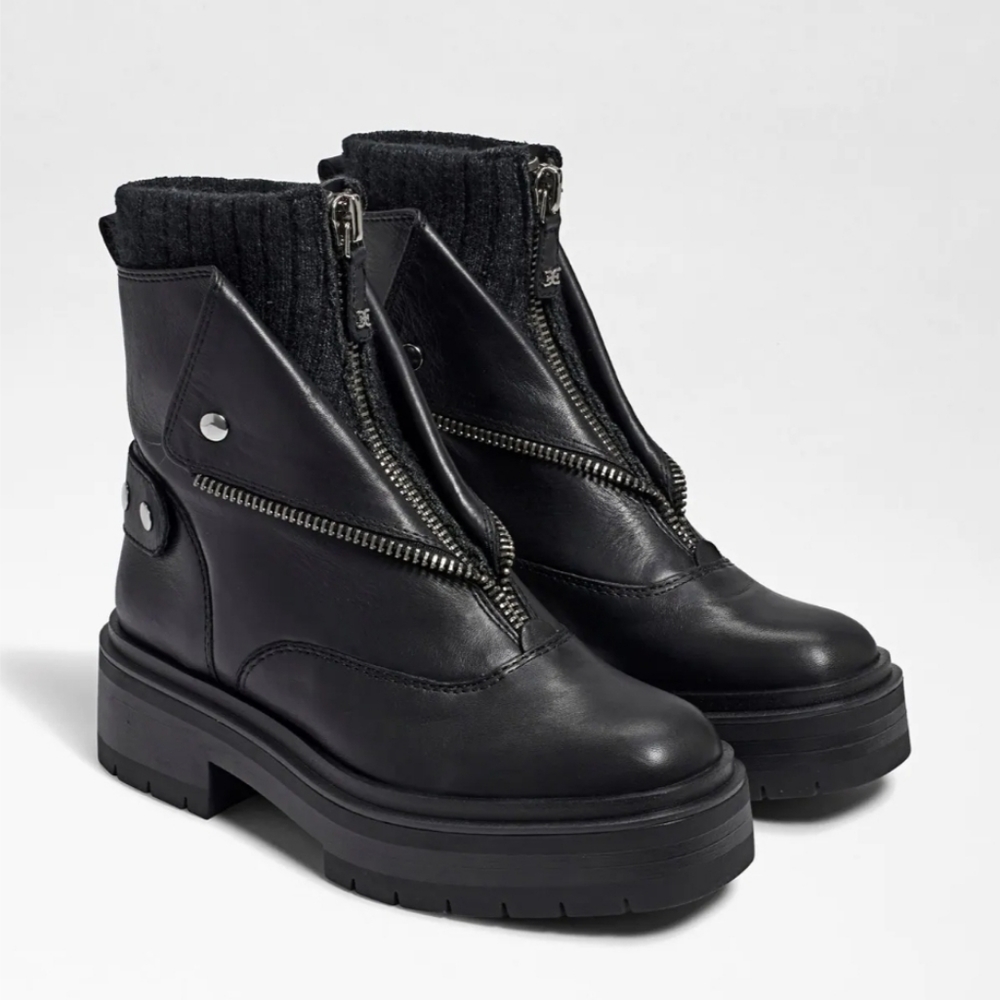 Edgy Sam Edelman Black Leather Chelsea Zippers Booties - Picture 2 of 12